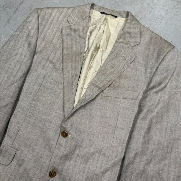 Coppley Wool Silk Blazer Herringbone Sportcoat Beige Bocelli 42R - Picture 2 of 8